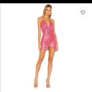 Superdown Missie Wrap Front Dress in Pink Metallic